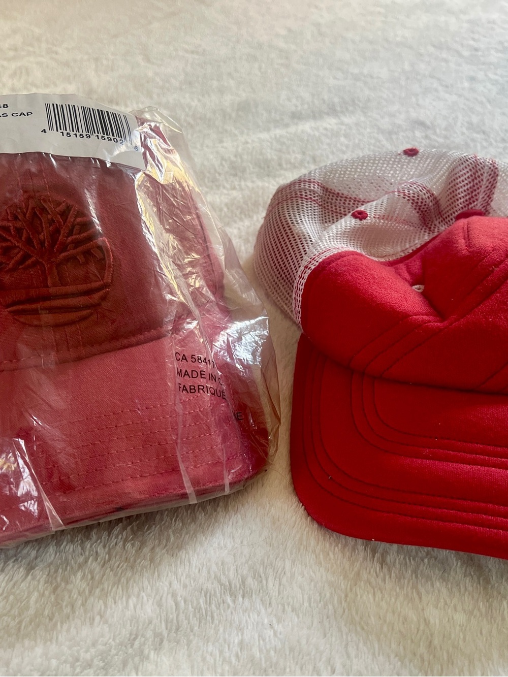 Timberland Red and White Caps